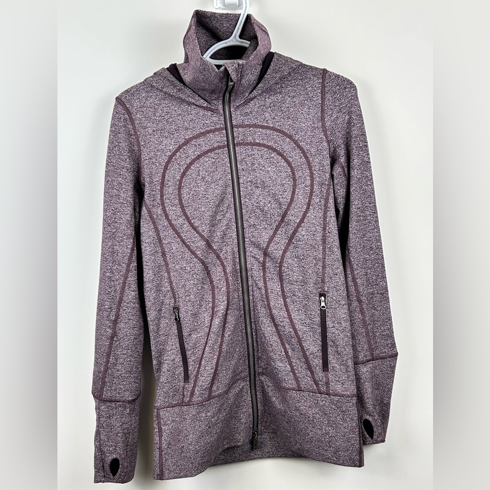 Lululemon Stride Jacket II Black Cherry Heather Size 6 Full Zip Thumbholes